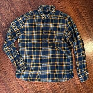 J. Crew Navy and Mustard Plaid Shirt